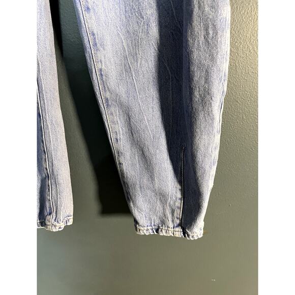 Zara Paper Bag Denim Baggy Pants High Waist Acid Wash Elastic Waist Band - Picture 7 of 11